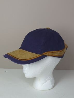 Vintage Leather & Cotton Cap Made in Canada Suede Brim Adjustable Dad Hat Navy T